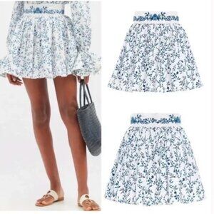 AGUA BENDITA Arandano Cotton Mini Skirt Acacias Blue White Floral, SMALL, NWT